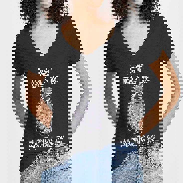 Raccoon Love Women's V-Neck T-Shirt - Playful Design for Fans