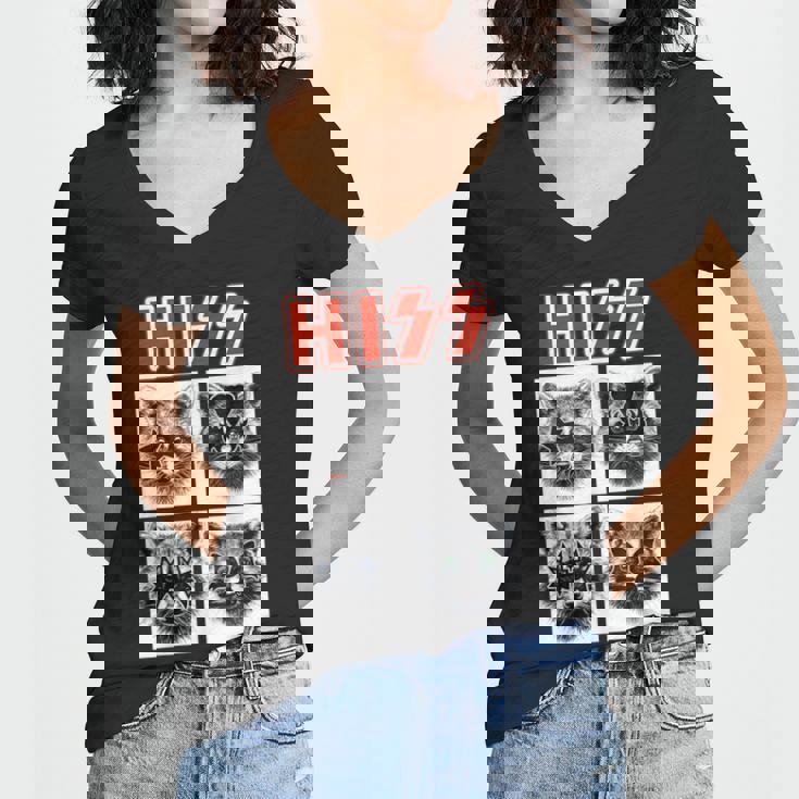 Raccoon Rock Band Concert Women's V-Neck T-Shirt | Fun for All