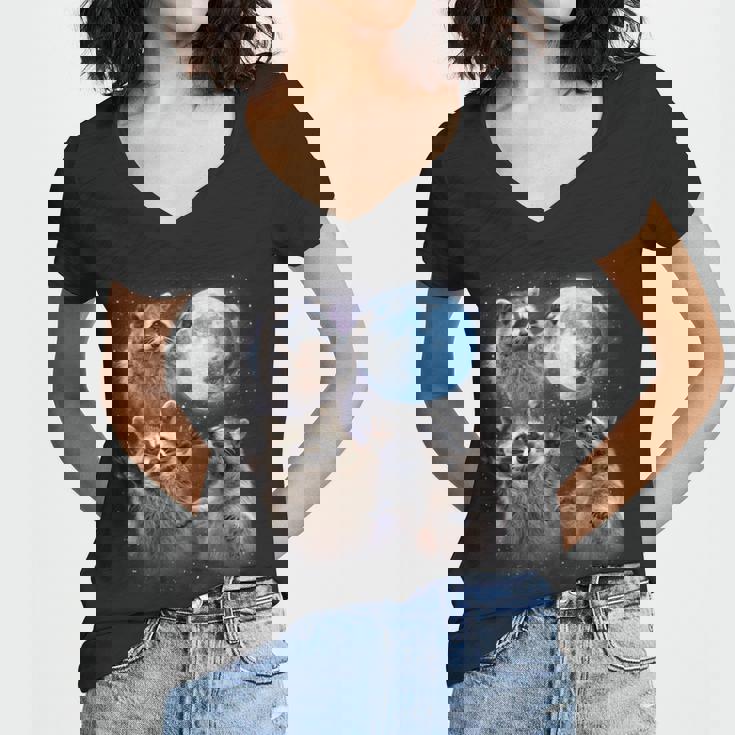 Raccoon Women's V-Neck T-Shirt - Moonlight Howl Design