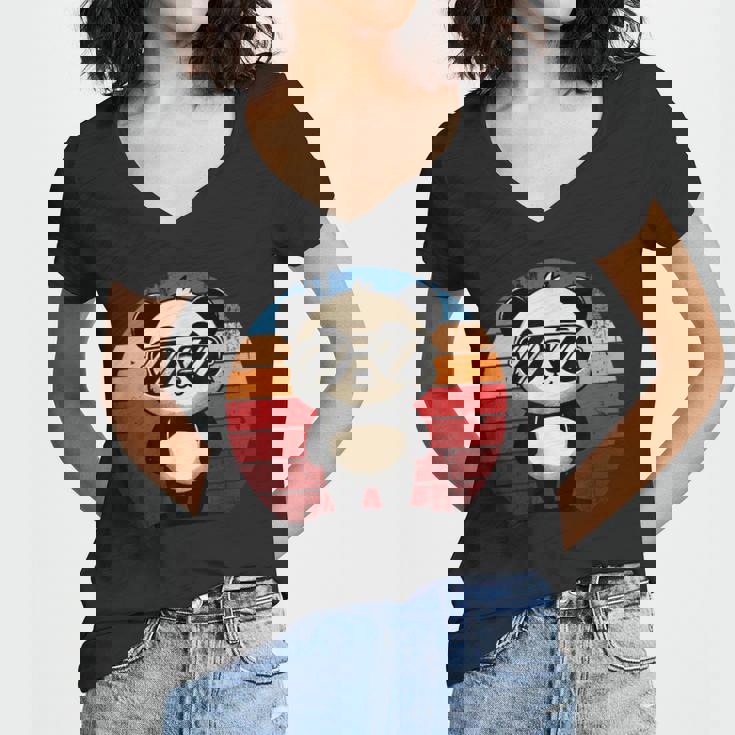 Retro Panda BBQ Pool Party Women's V-Neck T-Shirt - Fun & Stylish