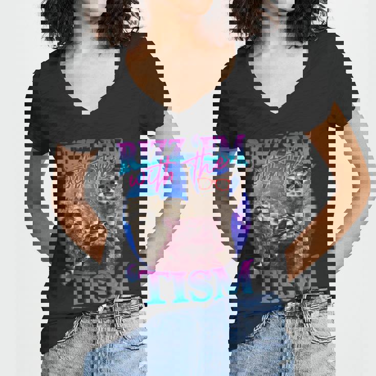 Retro Raccoon Meme V-Neck T-Shirt for Women | Rizz Em Up Style