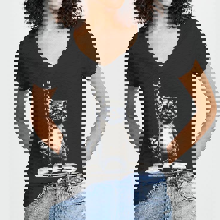Retro Raccoon Rock Music Women's V-Neck T-Shirt for All