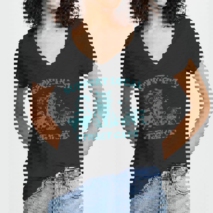 Support-Local-Street-Cat Vintage Raccoon Opossum Skunk Women's V-Neck T-Shirt