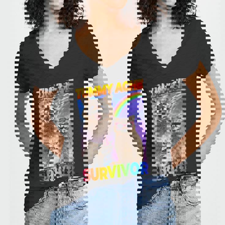 Tummy Ache Survivor Raccoon Small Women's V-Neck T-Shirt