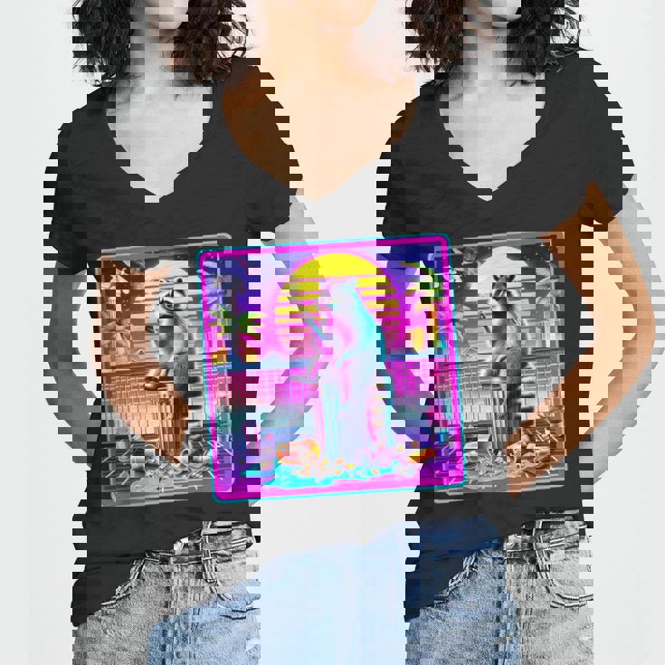 Vaporwave Raccoon Vibe - Women's V-Neck Tee | Synthwave & Meme Chic