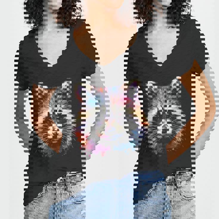 Watercolor Raccoon Tee - Modern Women's V-Neck, All Seasons Wear