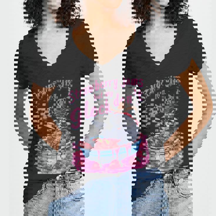 Women's Raccoon V-Neck T-Shirt - Quirky Strawberry Jam Design