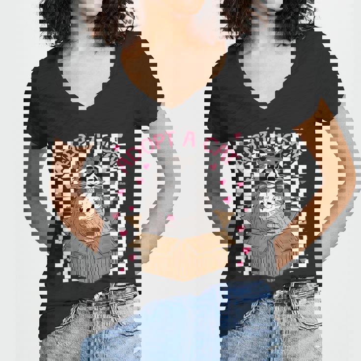 Women's V-Neck T-Shirt - Adopt A Cat Team - Opossum & Racoon Design