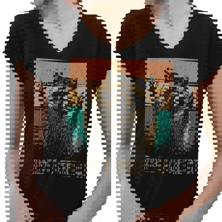 Adopt A Street Cat Classic Arts Possum Raccoons Lover Animal Women's V-Neck T-Shirt