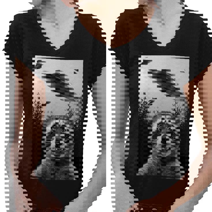 Alien UFO Raccoon Women's V-Neck T-Shirt - Fun & Whimsical