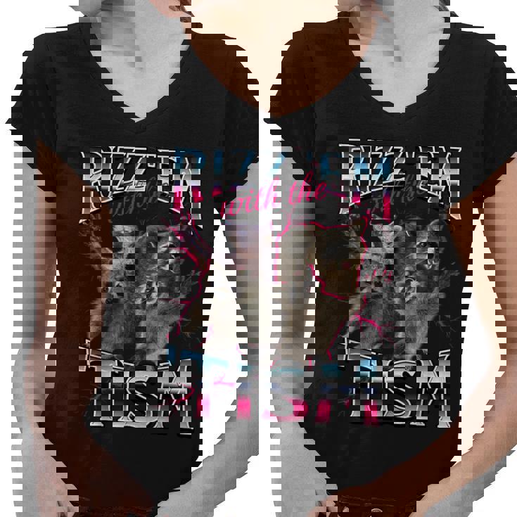 Autism Rizz Em With The Tism Meme Autistic Racoon Women's V-Neck T-Shirt