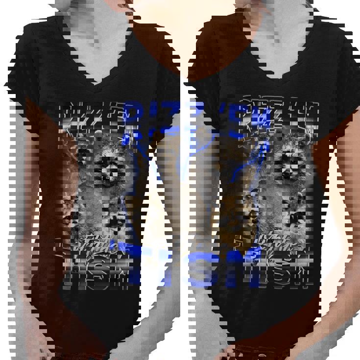Autistic Raccoon Rizz V-Neck Tshirt - Women's Meme Style