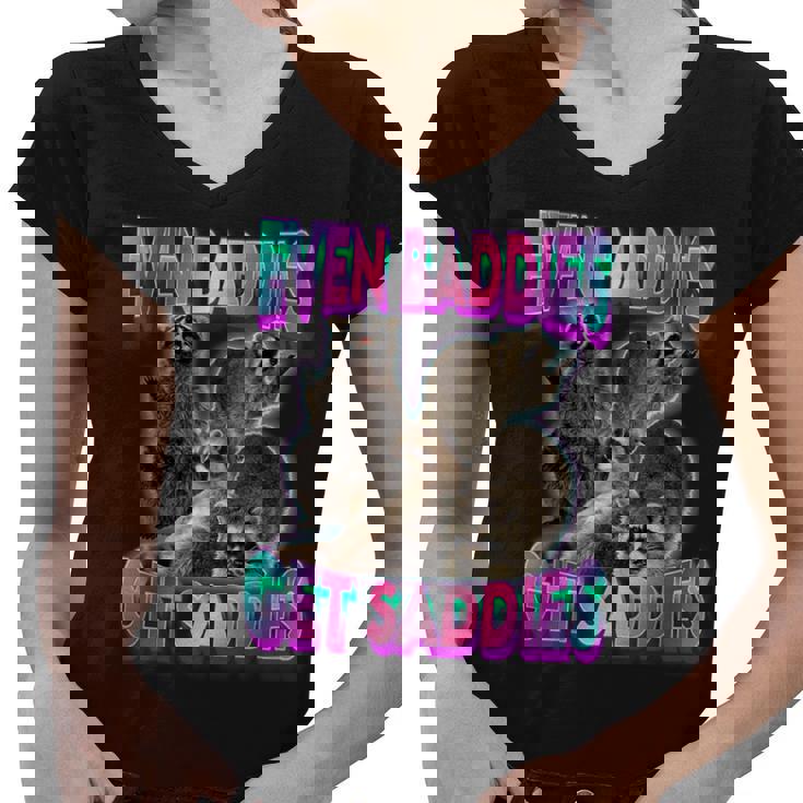 Even Baddies Get Saddies Raccoon Meme Women's V-Neck Tee - Fun Gift