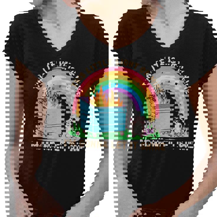 Groovy This Little Light-Of Mine Dumpster Fire Raccoon Women's V-Neck T-Shirt