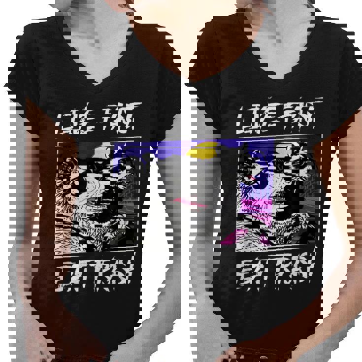 Live Fast Eat Trash Women's V-Neck T-Shirt for Raccoon & Opossum Fans