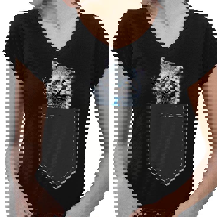 Pocket Raccoon Women's V-Neck T-Shirt - Cute Design for Animal Lovers