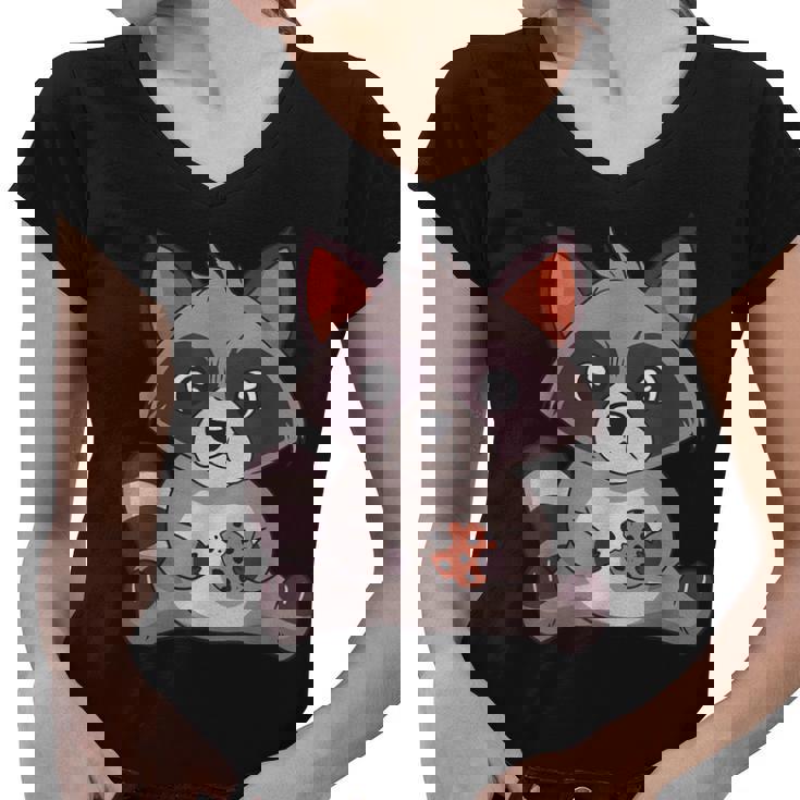Raccoon Cookie Lover V-Neck T-Shirt for Women - Small Size