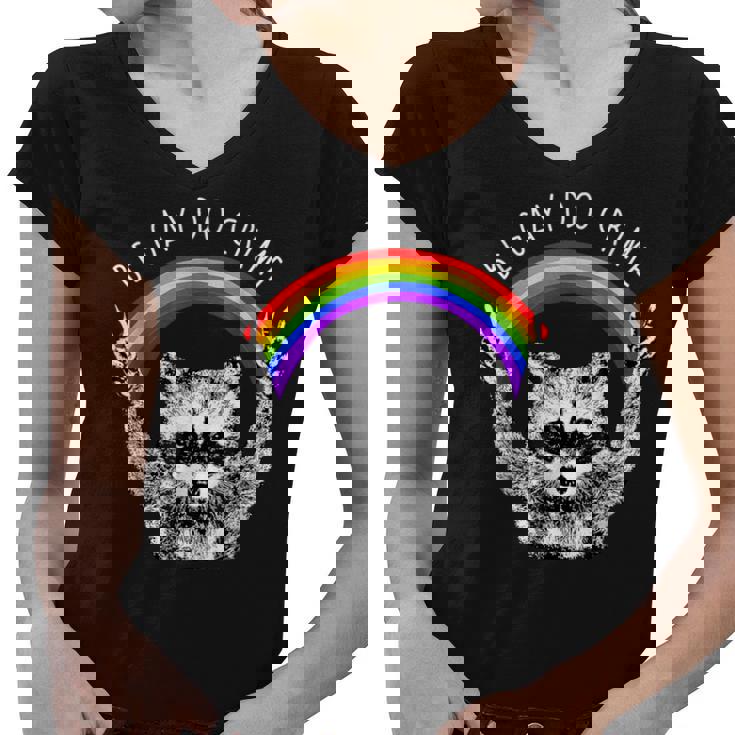 Raccoon Be Gay Do Crime Rainbow LGBTQ Pride Gay Racoon Women's V-Neck T-Shirt