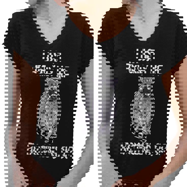Raccoon Love Women's V-Neck T-Shirt - Playful Design for Fans
