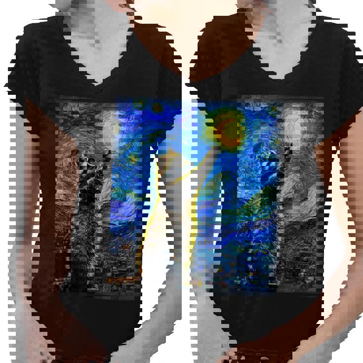 Raccoon Lover Women's V-Neck - Starry Night Art Tee | Unique Gift