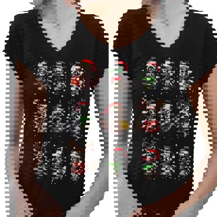 Raccoon Lover Women's V-Neck T-Shirt - Festive Christmas Theme