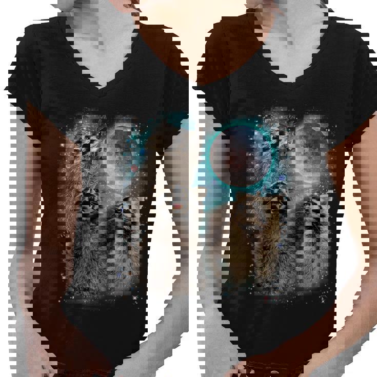 Raccoon Moon V-Neck T-Shirt for Women | Unique Wildlife Design