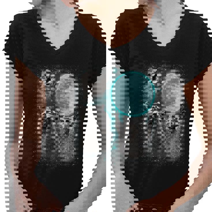 Raccoon Shirt 3 Racoons Howling At Moon Weird Cursed Women's V-Neck T-Shirt