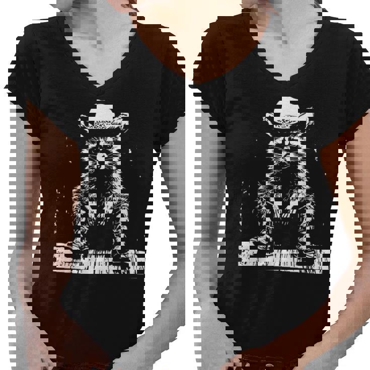 Raccoon Western Cowboy T-Shirt - Unisex V-Neck | Adults, Kids