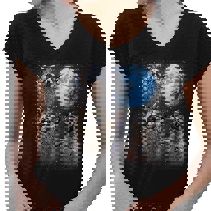 Raccoon Women's V-Neck T-Shirt - Moonlight Howl Design