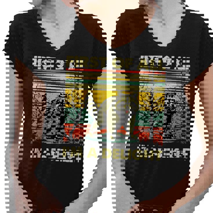 Retro Angry Raccoon Women's V-Neck T-Shirt - Playful Statement
