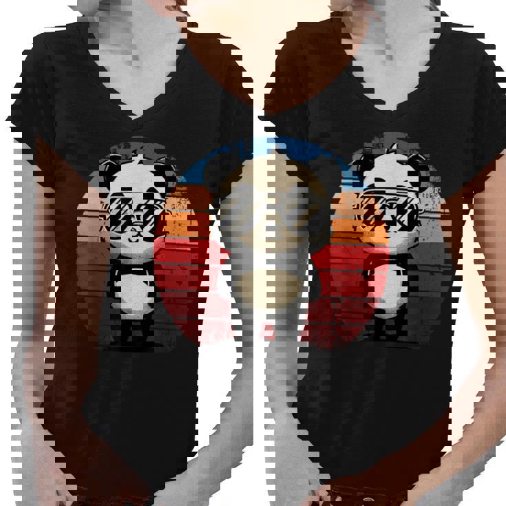 Retro Panda BBQ Pool Party Women's V-Neck T-Shirt - Fun & Stylish