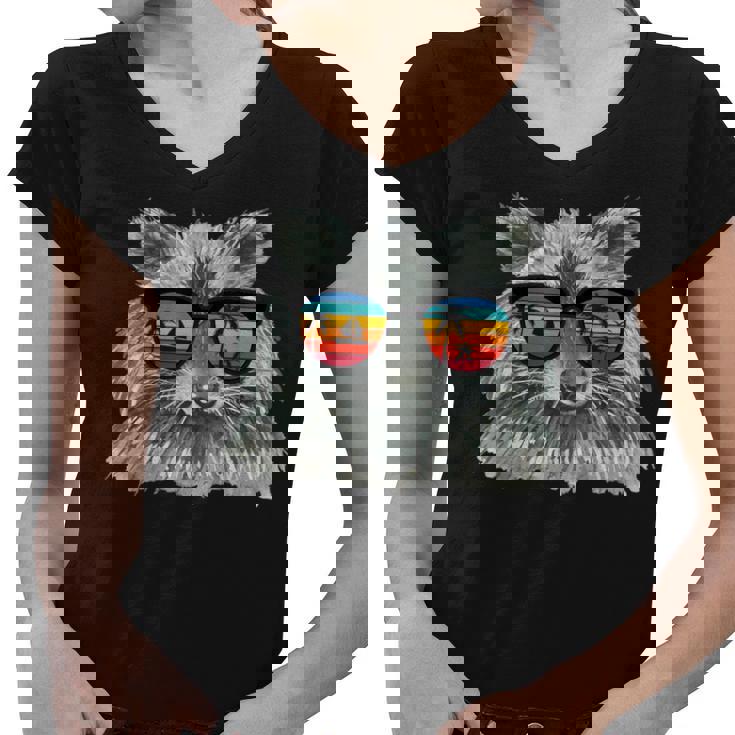 Retro Raccoon Sunglasses | Animal Lover V-Neck Women's T-Shirt