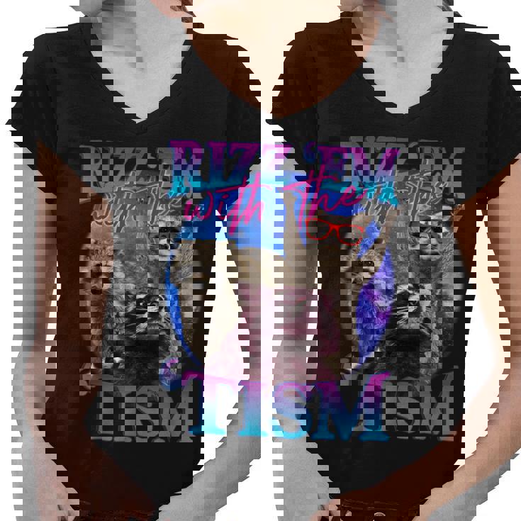 Rizz Em With The Tism Retro Raccoon Meme Women's V-Neck T-Shirt