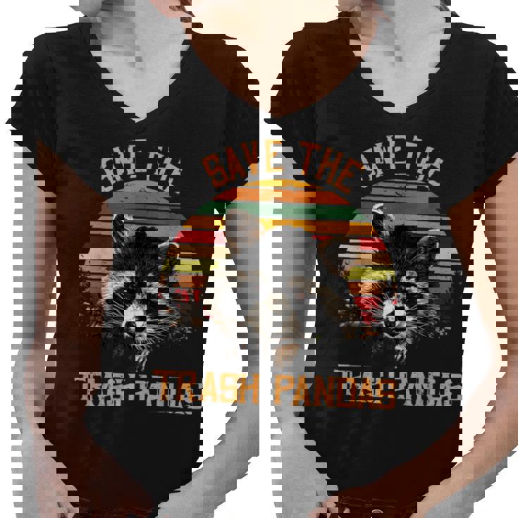 Save The Trash Pandas Raccoon Women's V-Neck Tee - Fun Animal Theme