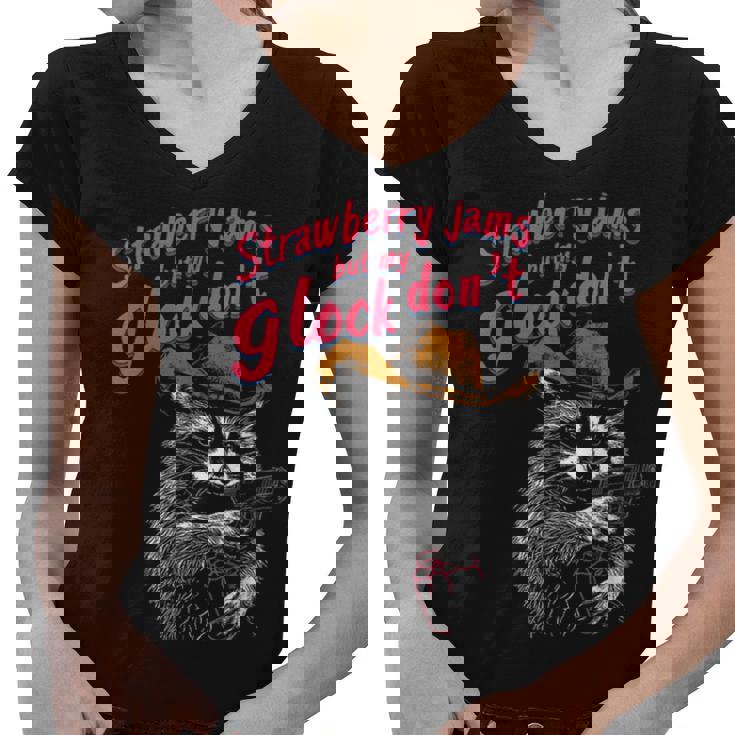 Strawberry Jams But My Don't Raccoon Women's V-Neck T-Shirt