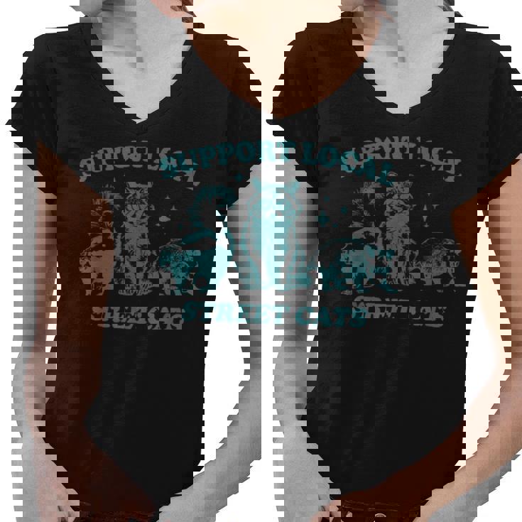 Support-Local-Street-Cat Vintage Raccoon Opossum Skunk Women's V-Neck T-Shirt