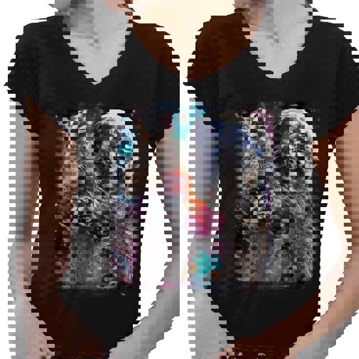Three Racoon Moon 3 Racoon Moon Cursed Meme Women's V-Neck T-Shirt