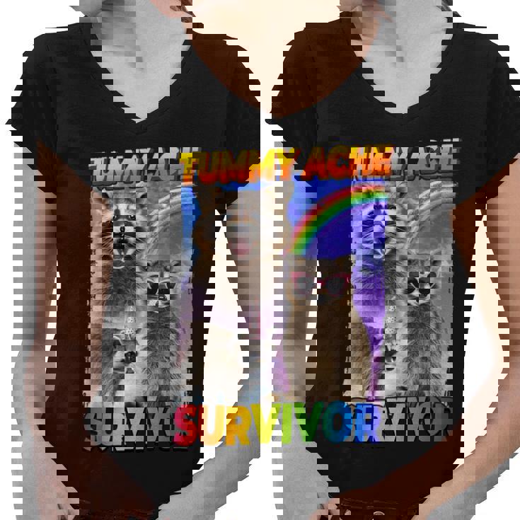 Tummy Ache Survivor Raccoon Women's V-Neck Tee - Small, Cute & Quirky