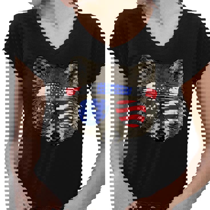 USA Patriotic Raccoon Shirt July 4th T-Shirt Trash Panda Women's V-Neck T-Shirt