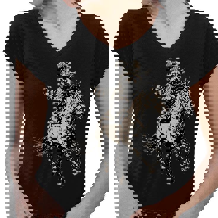 Vintage Cowboy Raccoon T-Shirt for Women - Retro Western 90s V-Neck