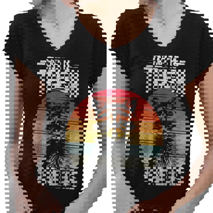 Vintage Retro Save The Trash Pandas Raccoon Women's V-Neck T-Shirt