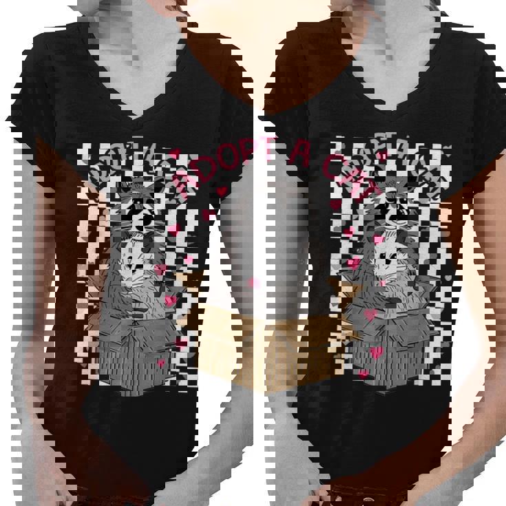 Women's V-Neck T-Shirt - Adopt A Cat Team - Opossum & Racoon Design