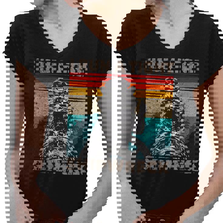 Women's V-Neck T-Shirt - Vintage Raccoon Captain Humor