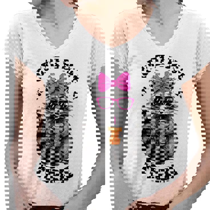 Cute Raccoon V-Neck T-Shirt for Women | Small Size | Fun & Colorful Design