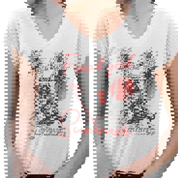 Feral Raccoon Summer V-Neck T-Shirt | Women's Vacation Fun