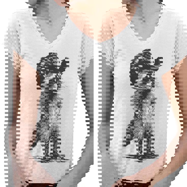 Raccoon Cowboy Graphic V-Neck T-Shirt | Unisex Funny Western Pick