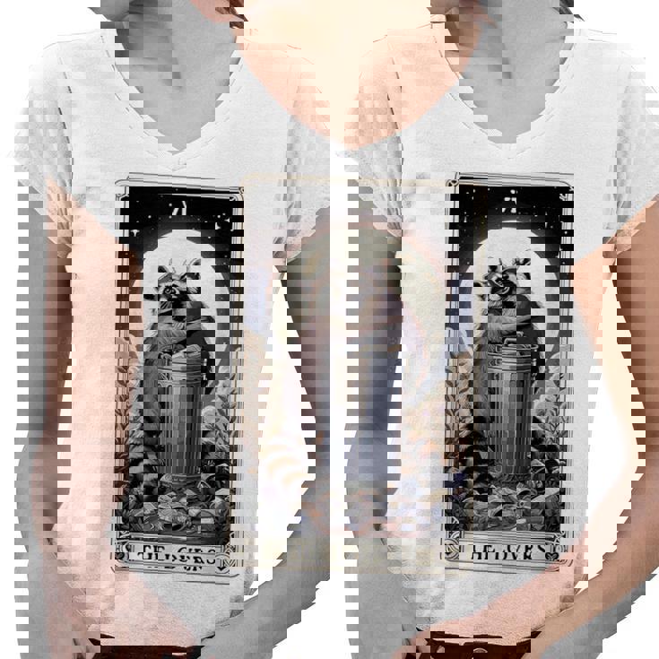 Raccoon Tarot Card The Lovers Raccoon Women's V-Neck T-Shirt