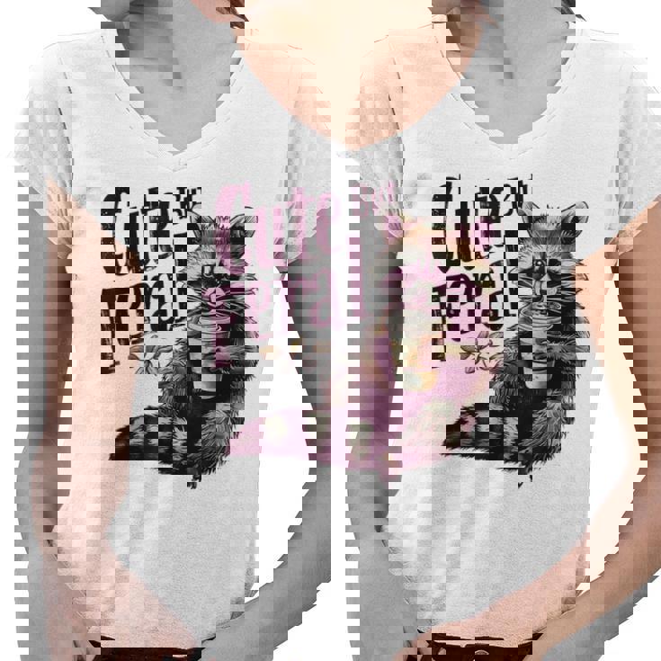 Vintage Raccoon Coffee Lover Women's V-Neck T-Shirt | Cute Feral Design