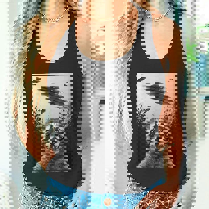 Alien UFO Raccoon Tank Top - Quirky Cosmic Style