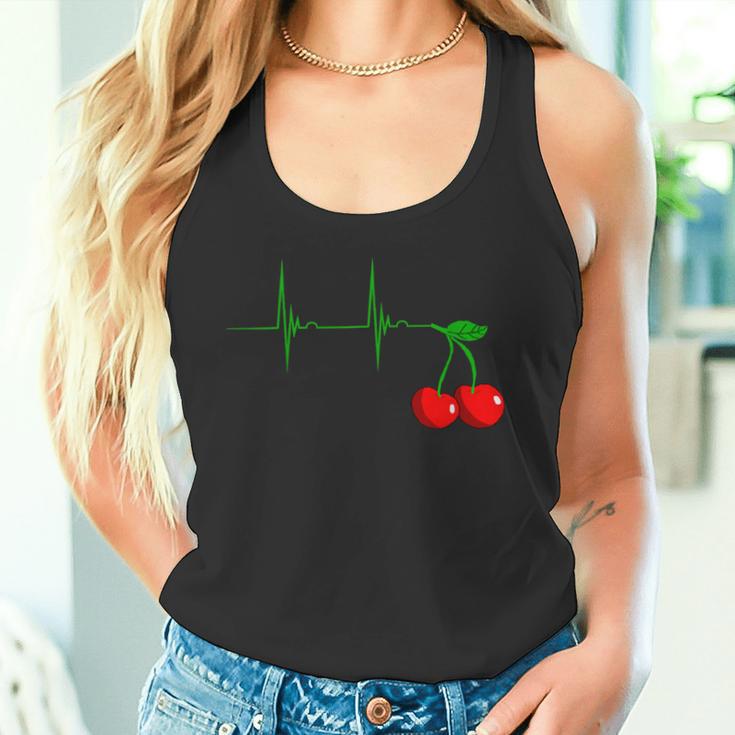 Cherry Heartbeat Cherries Fruits Ecg Pulse Tank Top